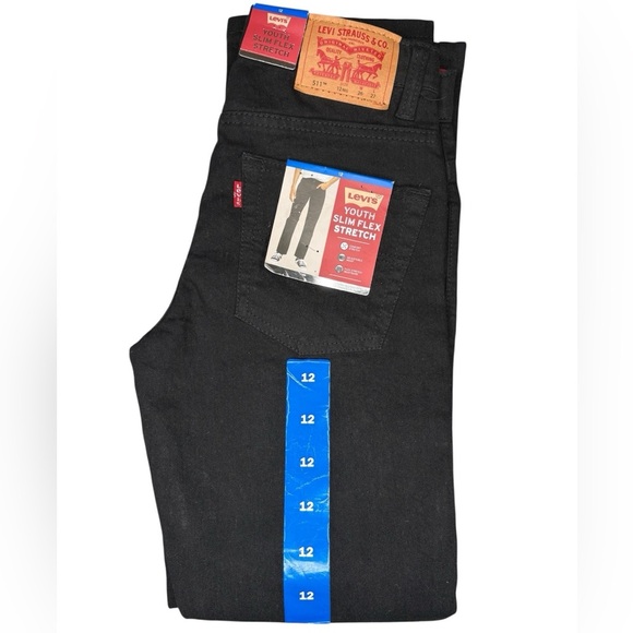 New LEVI’S Youth 511 Dark Black Slim Flex Stretch Adjustable Waist | Size 12R - Picture 7 of 9
